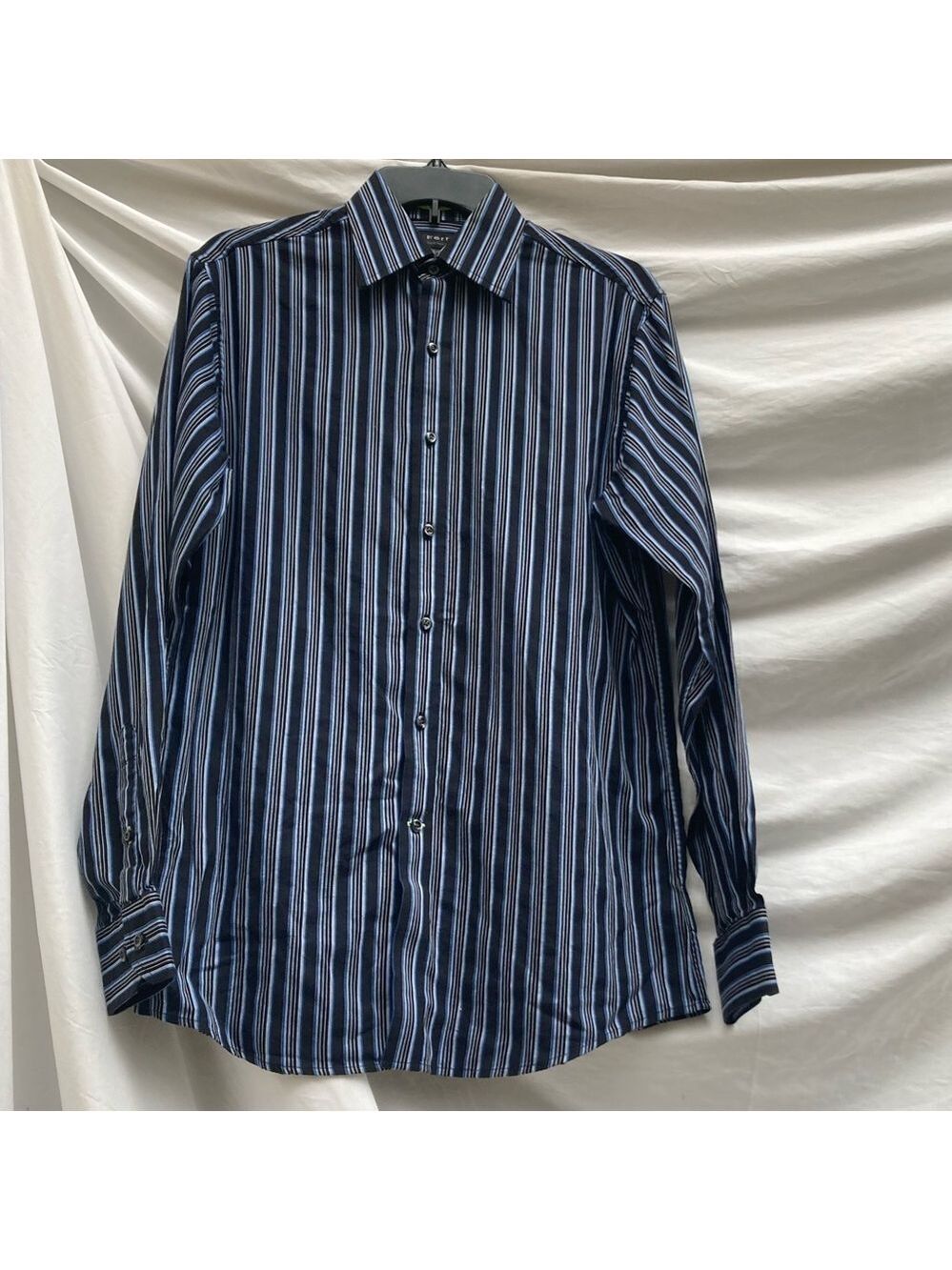 J Ferrar Blue and Black Striped Long Sleeve Button Down Shirt, Size Small